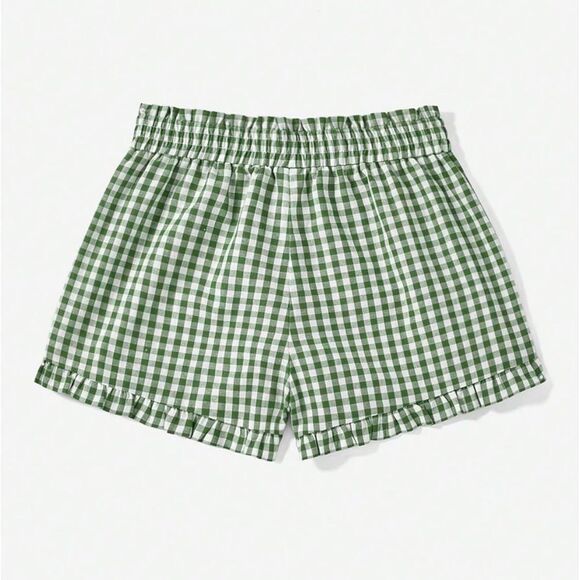 Green Gingham Women's Shorts with elastic waistband size large - Picture 5 of 7